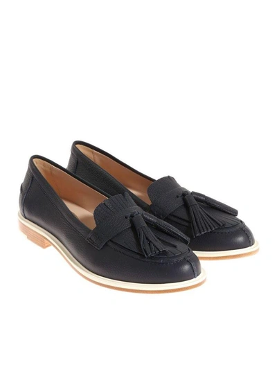 Shop Tod's Fringe Tassel Loafers In Blue