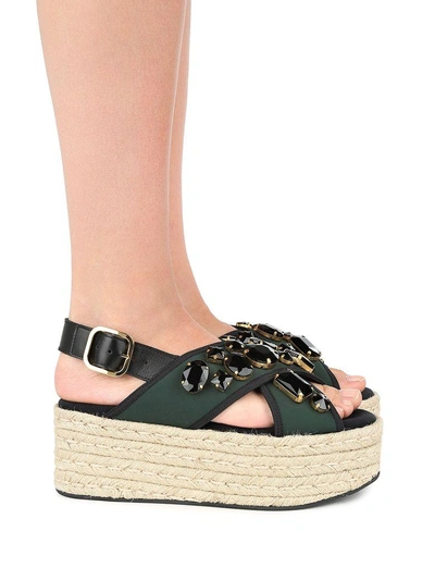Shop Marni Fussbett Neoprene And Leather Flatform Sandals In Verde