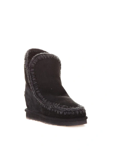 Shop Mou 70mm Eskimo Shearling Short Wedge Boots In Black