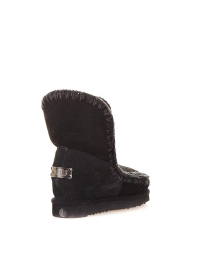 Shop Mou 70mm Eskimo Shearling Short Wedge Boots In Black