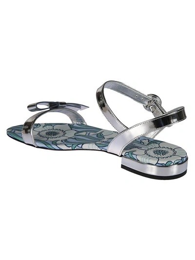 Shop Prada Metallic Bow Details Flat Sandals In Silver