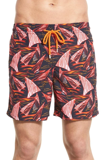 Shop Vilebrequin 'moorea' Print Swim Trunks In Navy Blue