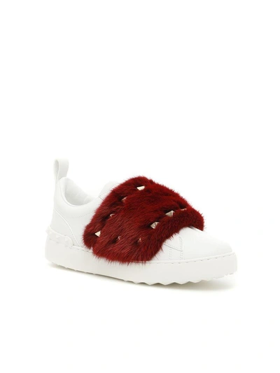 Shop Valentino Mink Fur Sneakers In Bianco Rossobianco