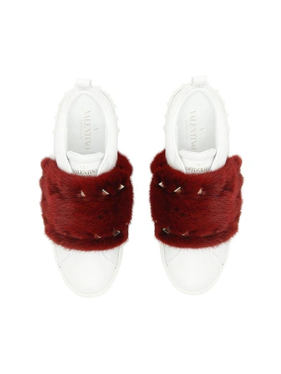 Shop Valentino Mink Fur Sneakers In Bianco Rossobianco