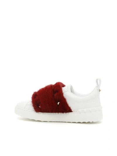 Shop Valentino Mink Fur Sneakers In Bianco Rossobianco