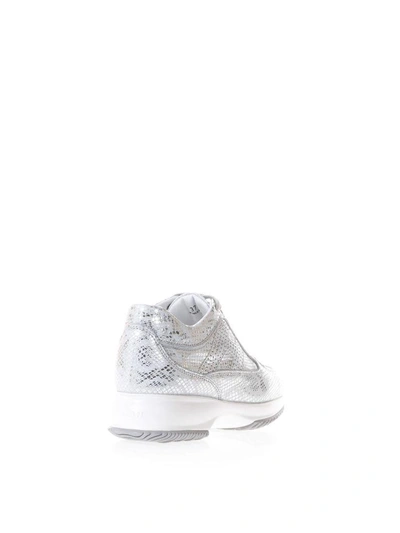 Shop Hogan Silver Interactive Reptile Print Sneakers