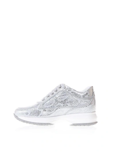 Shop Hogan Silver Interactive Reptile Print Sneakers