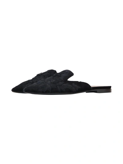 Shop Alberta Ferretti Emrboidered Velvet Slipper In Black