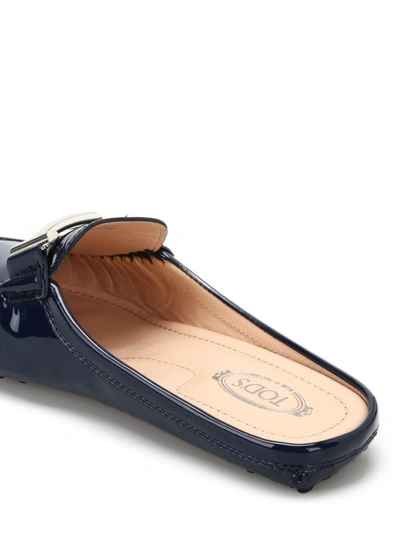 Shop Tod's Double T Patent Slippers In Dark Blue
