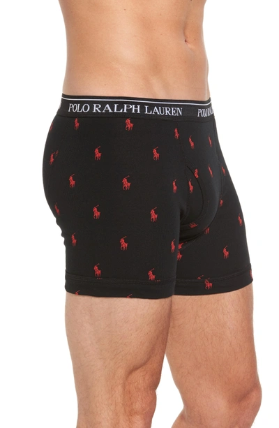 Shop Polo Ralph Lauren 3-pack Cotton Boxer Briefs In Black/ Black Stripe/ Red