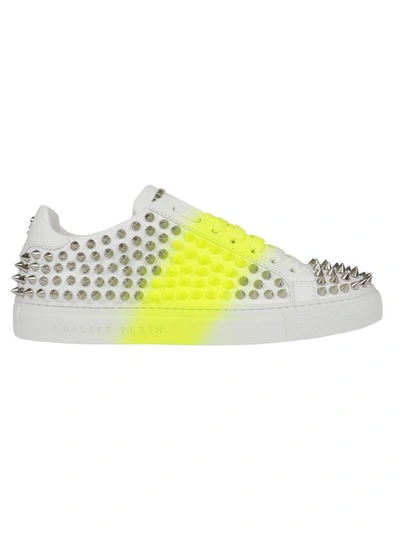 Shop Philipp Plein Studded Platform Sneakers In White-yellow
