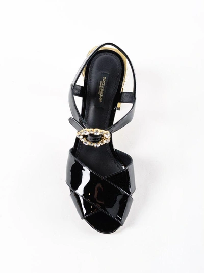 Shop Dolce & Gabbana Embellished Heel Sandals In 8snero-oro Chiaro