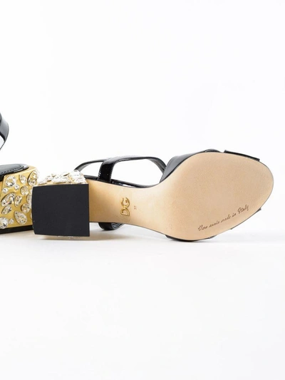 Shop Dolce & Gabbana Embellished Heel Sandals In 8snero-oro Chiaro