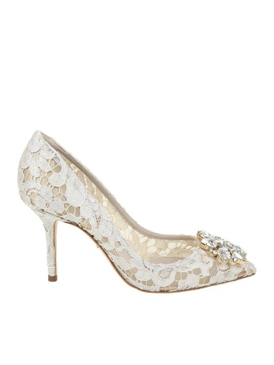 Shop Dolce & Gabbana Décolleté Taormina Lace With Crystals In White