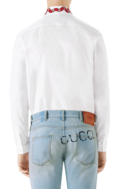 Shop Gucci Snake Embroidered Collar Shirt In White