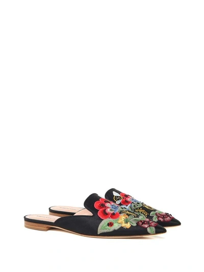 Shop Alberta Ferretti Mia Embroidered Denim Backless Loafers In Nero