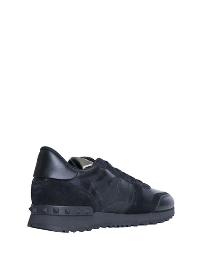 Shop Valentino Rockrunner Camouflage Leather Sneakers In Nero