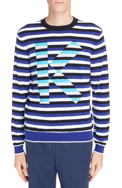 Shop Kenzo Large K Stripe Sweater In French Blue