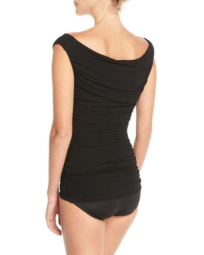 Shop Norma Kamali Tara Mio V-neck Solid One-piece Swimsuit In Black