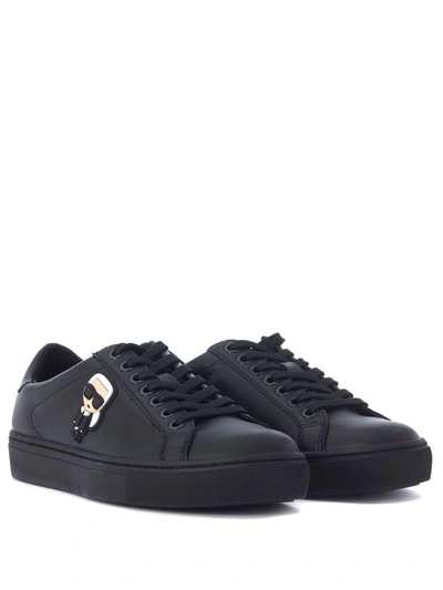 Shop Karl Lagerfeld Black Leather Sneaker In Nero