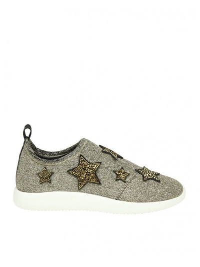 Shop Giuseppe Zanotti Slip On "alena Star" In Gold Fabric With Applied Star