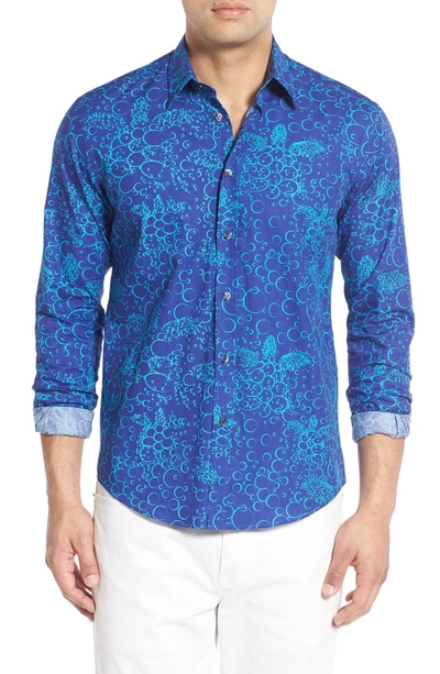 Shop Vilebrequin Regular Fit Turtle Print Sport Shirt In Celestial Blue