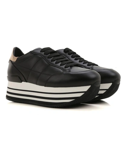 Shop Hogan Maxi H222 Sneakers In Leather In Black