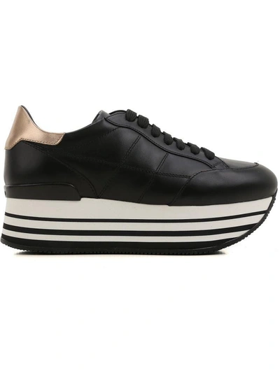 Shop Hogan Maxi H222 Sneakers In Leather In Black