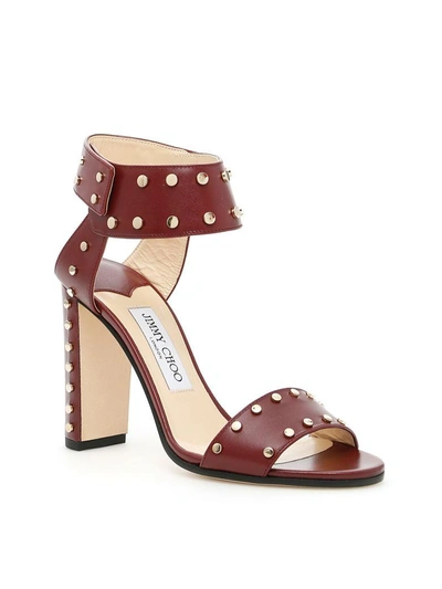 Shop Jimmy Choo Veto 100 Sandals In Vino Light Goldrosso