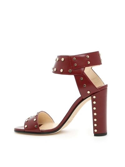 Shop Jimmy Choo Veto 100 Sandals In Vino Light Goldrosso