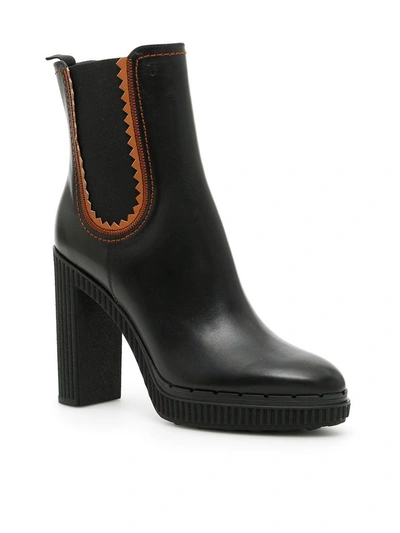 Shop Tod's Leather Booties With Elastic Sides In Moronero