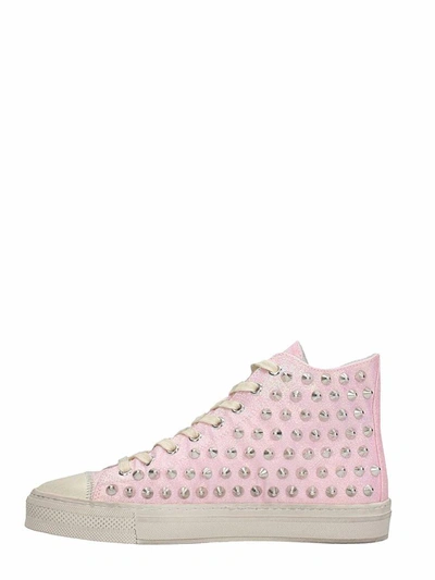 Shop Gienchi J.michel Pink Glitter Sneakers In Silver