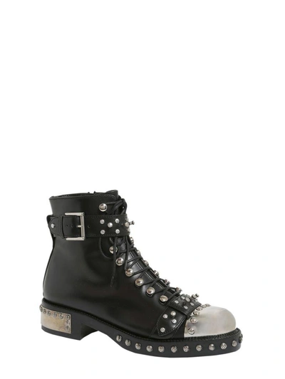 Shop Alexander Mcqueen Hobnail Ankle Boots In Nero