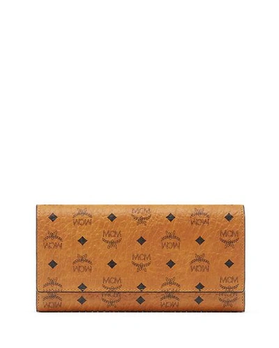 Shop Mcm Color Visetos Large Tri-fold Wallet In Cognac