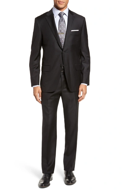 Shop Hickey Freeman Classic B Fit Solid Loro Piana Wool Suit In Black Solid