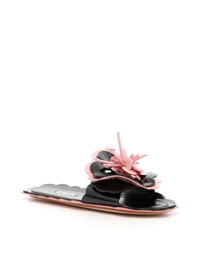 Shop Miu Miu Bicolor Patent Sandals In Nero+rosanero