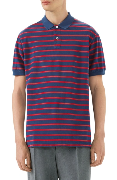 Shop Gucci Oversized Stripe Polo In Inchiostro/red