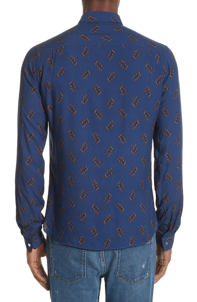 Shop The Kooples Print Woven Shirt In Navy