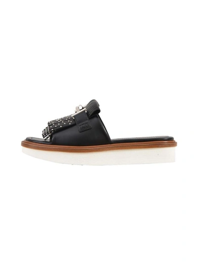 Shop Tod's Fringed Platform Sandal In Black
