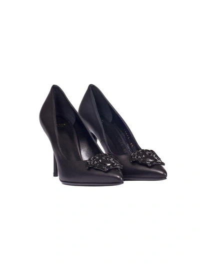 Shop Versace Palazzo Leather Pumps In Black