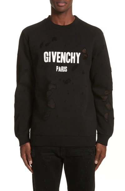 Shop Givenchy Destroyed Logo Sweatshirt In Black