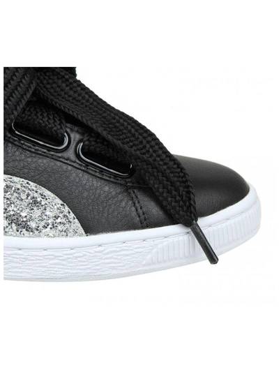 Shop Puma Sneakers Basket Heart In Black Leather