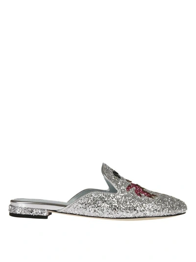 Shop Chiara Ferragni Sabot Silver Glitter Palm In Grey