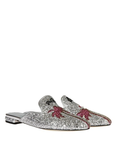 Shop Chiara Ferragni Sabot Silver Glitter Palm In Grey