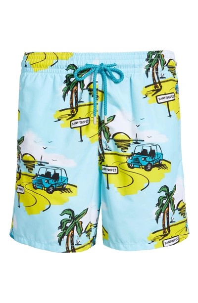 Shop Vilebrequin Moorea Mini Moke Print Swim Trunks In Frosted Blue