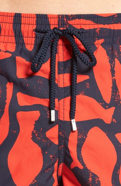 Shop Vilebrequin Silex Fishes Swim Trunks In Poppy Red