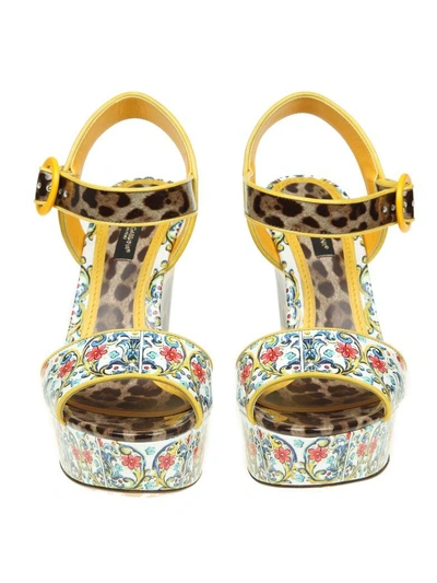 Shop Dolce & Gabbana Sandal With Printed Patented Wedge In Leo/maiolica