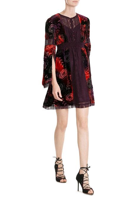 Anna Sui Lace-paneled Printed Velvet Mini Dress In Multicolored | ModeSens