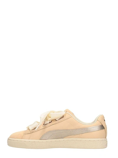 Shop Puma Pink Leather Basket Heart Up Sneakers In Rose-pink