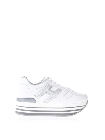 Shop Hogan White Maxi H222 Leather Sneakers